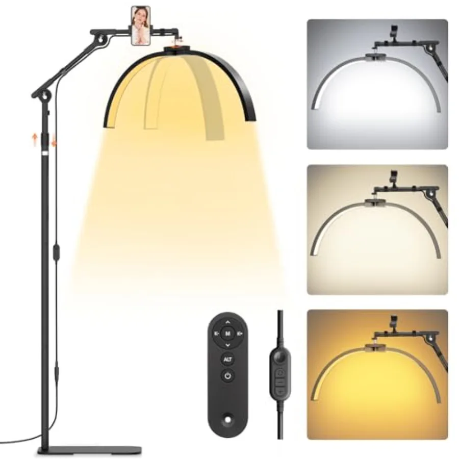 

Half Moon Lash Lighting: Foldable Floor LED Lamp for Eyelash - 45W Portable Esthetician Light with Phone Holder for Lash Artist