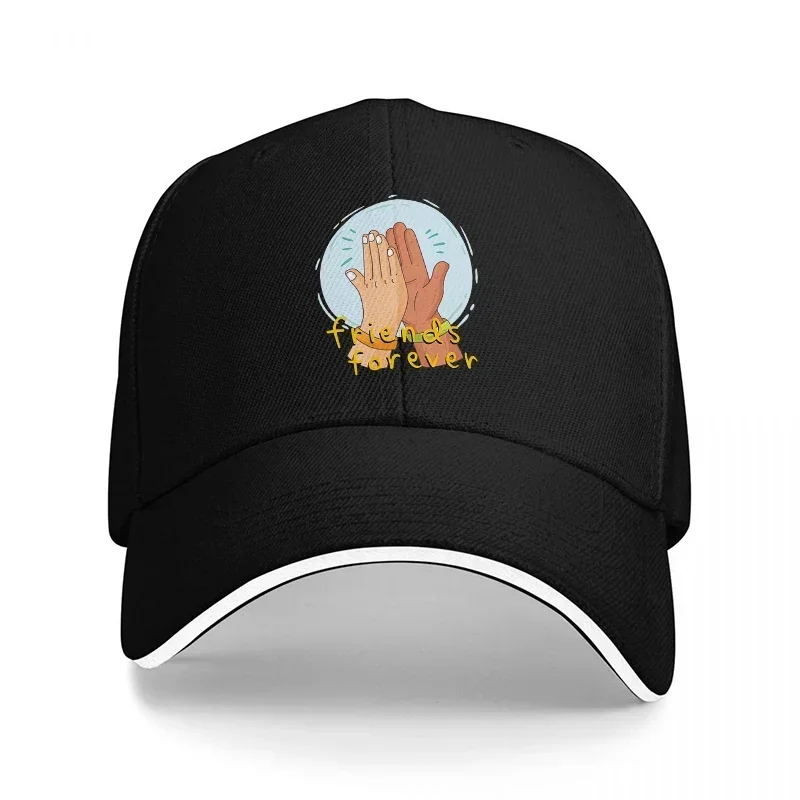 New Friends Forever Baseball Cap with Cute Hand Clap Design Black Adjustable Hat for Casual Wear and Everyday Style