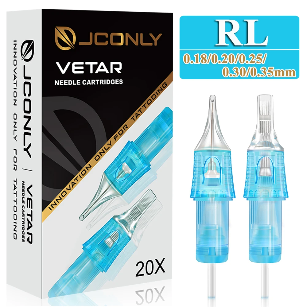 20pcs JCONLY VETAR Tattoo Cartridge Needles RL Universal Tattoo Cartridges Disposable Sterilized Tattoo Needles for Tattoo Pen