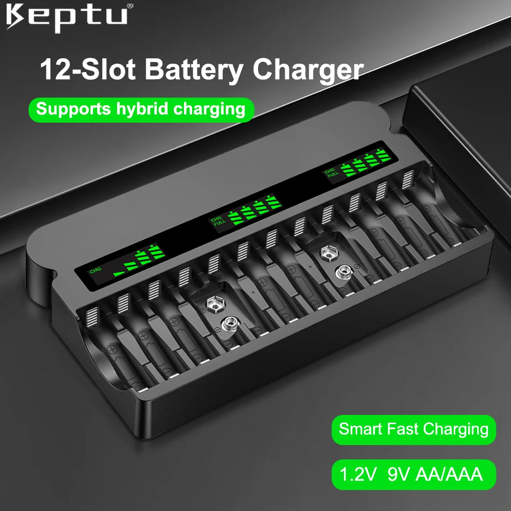 

12-Slot AA AAA 9V battery charger LCD Display Smart Fast Charger for 1.2V Ni-MH Ni-CD AA AAA NIMH /Li-ion 9V Batteries