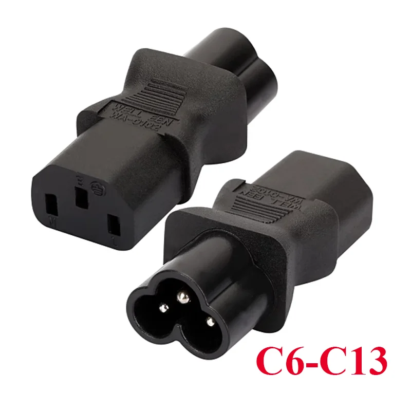 Black PVC Copper 2.5A/10A 250V IEC320-C6 to C13 Plug Socket Converter Male to Female PDU UPS Cabinet Server Conversion Plug