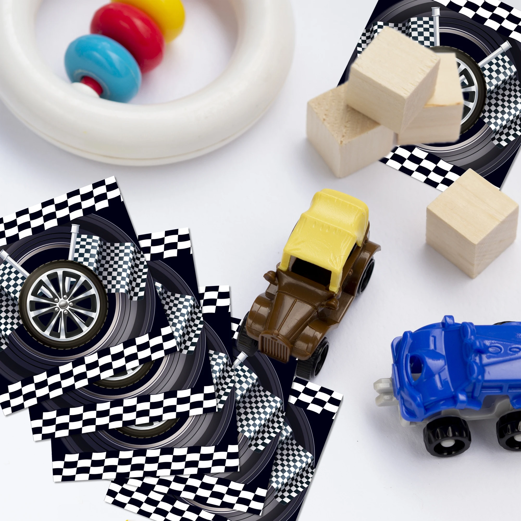 20/40/60pcs Race Car Checkered Flag Disposable Napkins, Racing Wheel Tire Baby Shower Birthday Party Table Decor Supplies