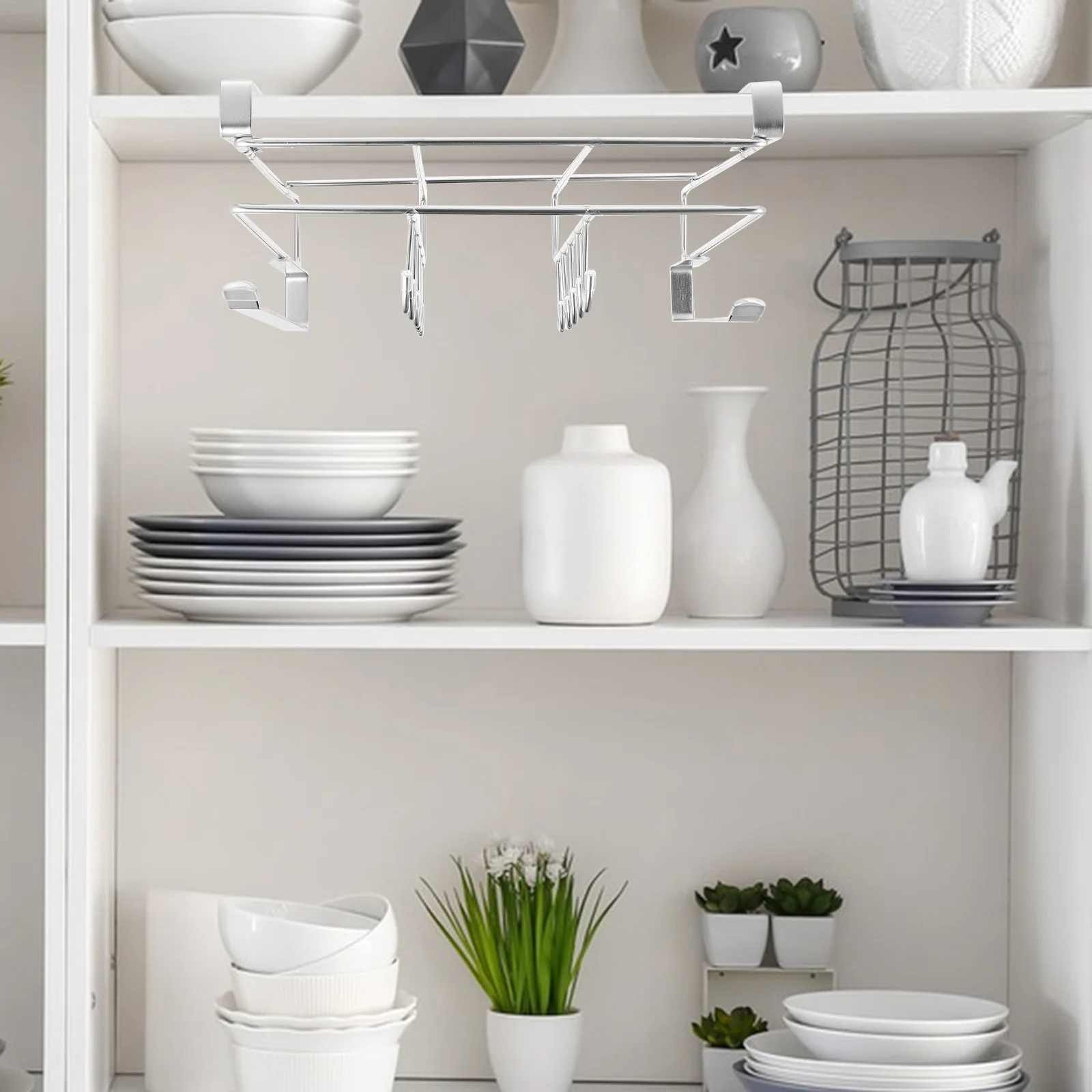 

Under Shelf Storage Rack Multiple Slots Stainless Steel No Drill Hanging Organizer for Kitchen Bathroom Cabinet Utensil Cutting