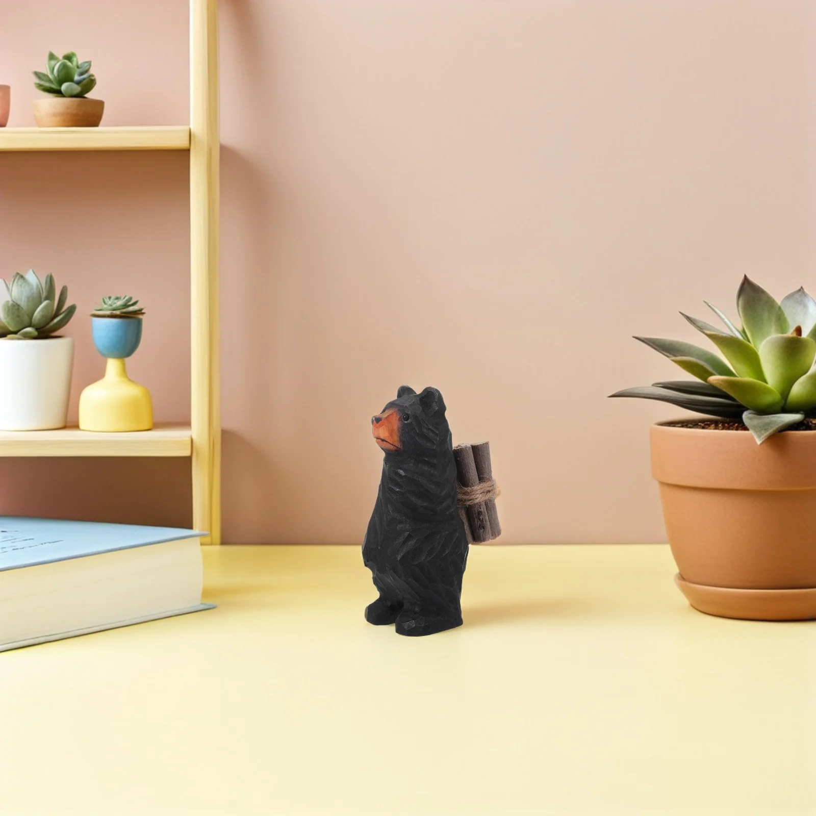 

Hand Carved Wooden Bear Statue Miniature Rustic Lodge Decor Cute Animal Sculpture for Shelf Bedroom Farmhouse Playroom Nursery