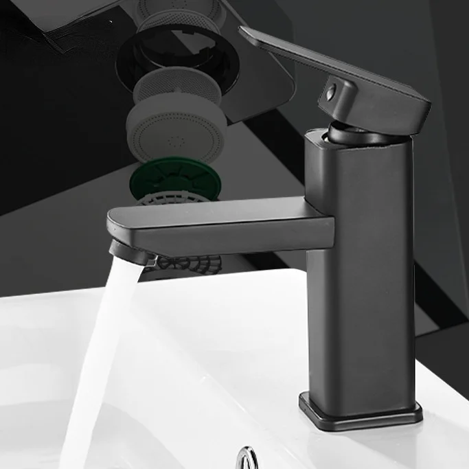 

Black Bathroom Faucet Hot Cold Water Sink Mixer Tap Stainless Steel Paint Basin Faucets Single Hole Tapware