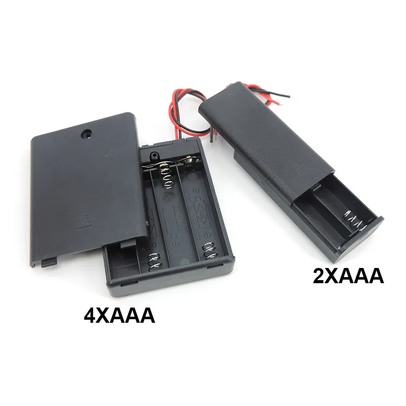 black 2 4 Slot AAA Battery Holder Case Box 2xAAA 4XAAA 3v 6v 1.5v Leads ON/OFF Switch Cover Standard Battery Container