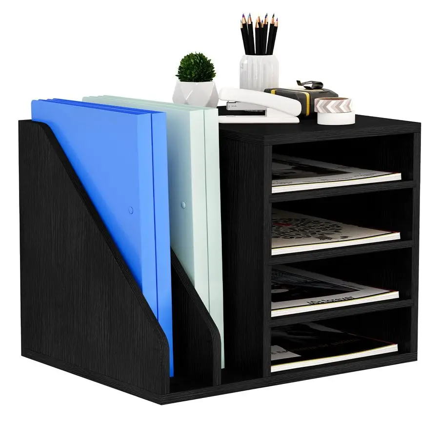 

Desk Organizer File Holder, Wooden Mail Organizer Countertop with Adjustable Compartments, Desktop File Organizer Paper Sorter f