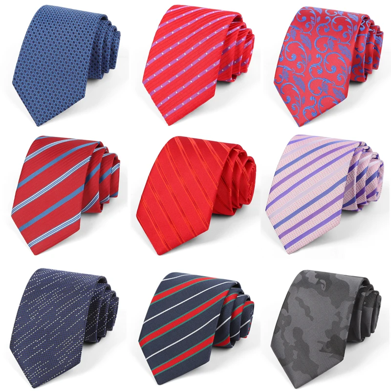 Männer Klassische Streifen 8 cm Krawatten Rot Blau Farbe Jacquard Krawatte Fit Hochzeit Party Büro Täglichen Verschleiß Krawatte Anzug krawatte