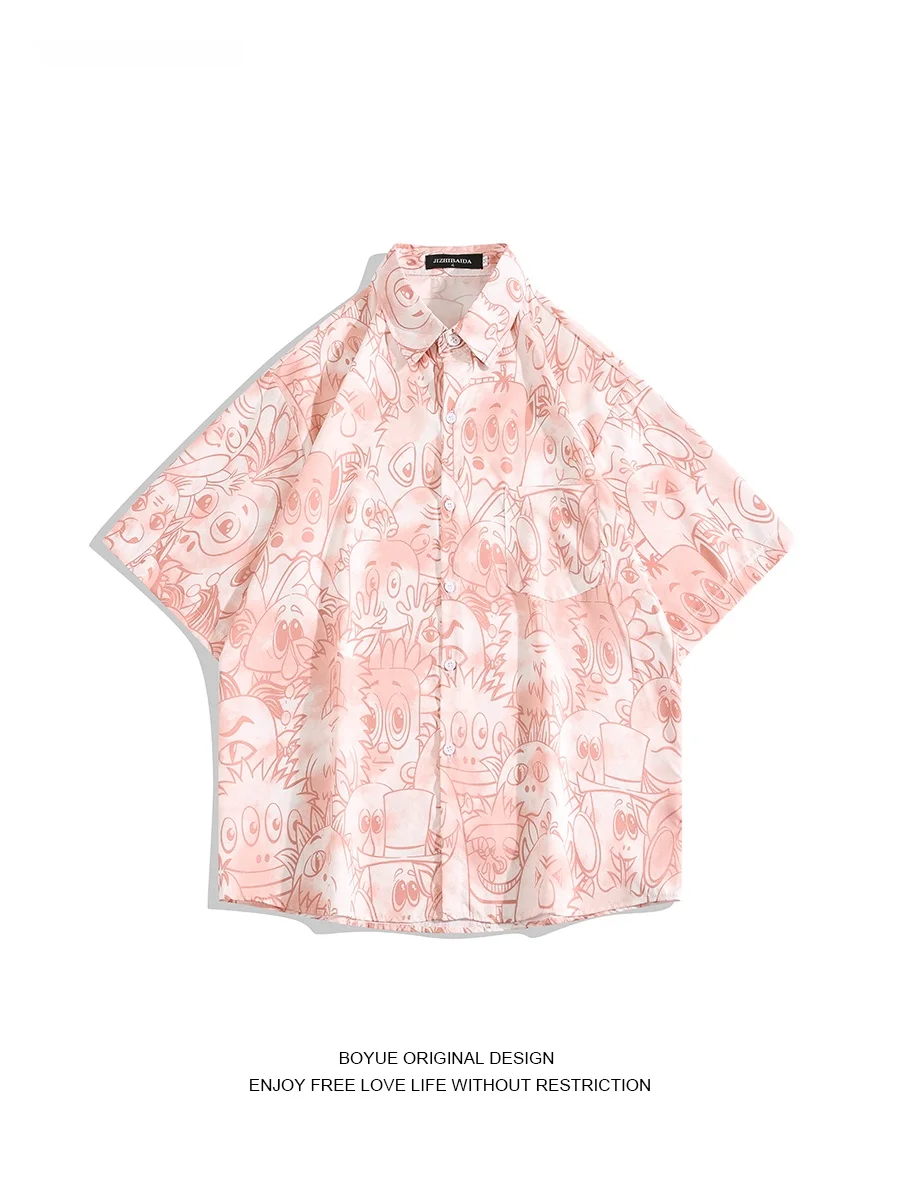 

Мужская футболка Boyue с мультяшным принтом, тонкая, летняя, повседневная, свободного кроя, с коротким рукавом и заостренным воротником, для подростков