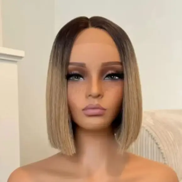 

Blonde Brown Short Bob Wig Lightweight High Quality Dark Roots Synthetic Lace Front Wig Natural Wig Synthetic Glueless Wig