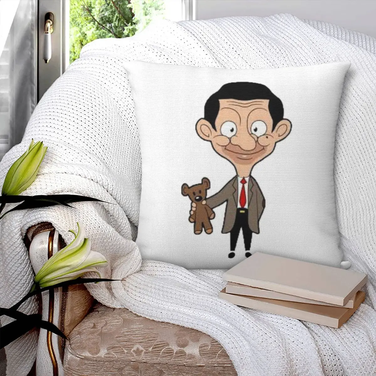 Mr Bean Cartoon Square Pillowcase Pillow Cover Polyester Cushion Decor Comfort Throw Pillow for Home Car