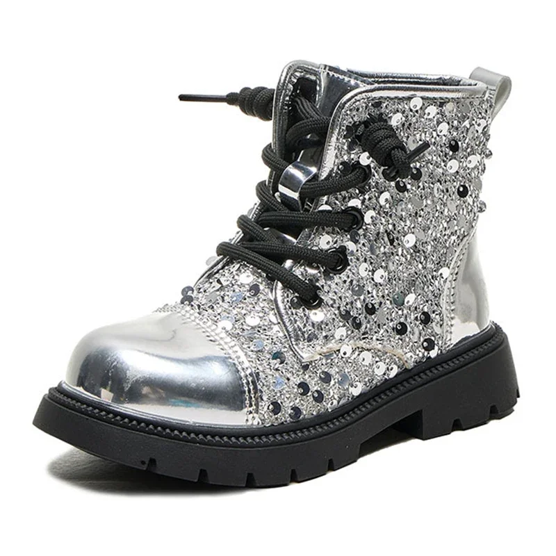 

Children's Ankle Boots Fashion Sequins Autumn/winter Girls' Princess Shoes Rubber Soles Anti Slip Baby Kids's Leather Boots