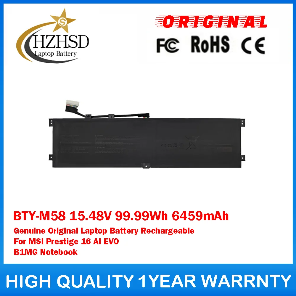 

BTY-M58 15.48V 99.99Wh 6459mAh Genuine Original Laptop Battery Rechargeable For MSI Prestige 16 AI EVO B1MG Notebook