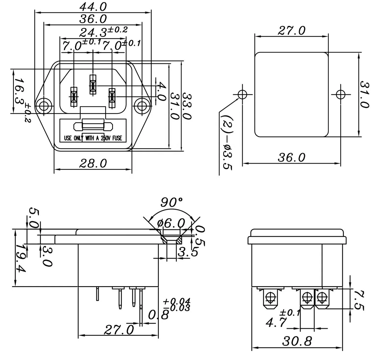 PDU  Power c14 ac inlet socket with 10A fuse