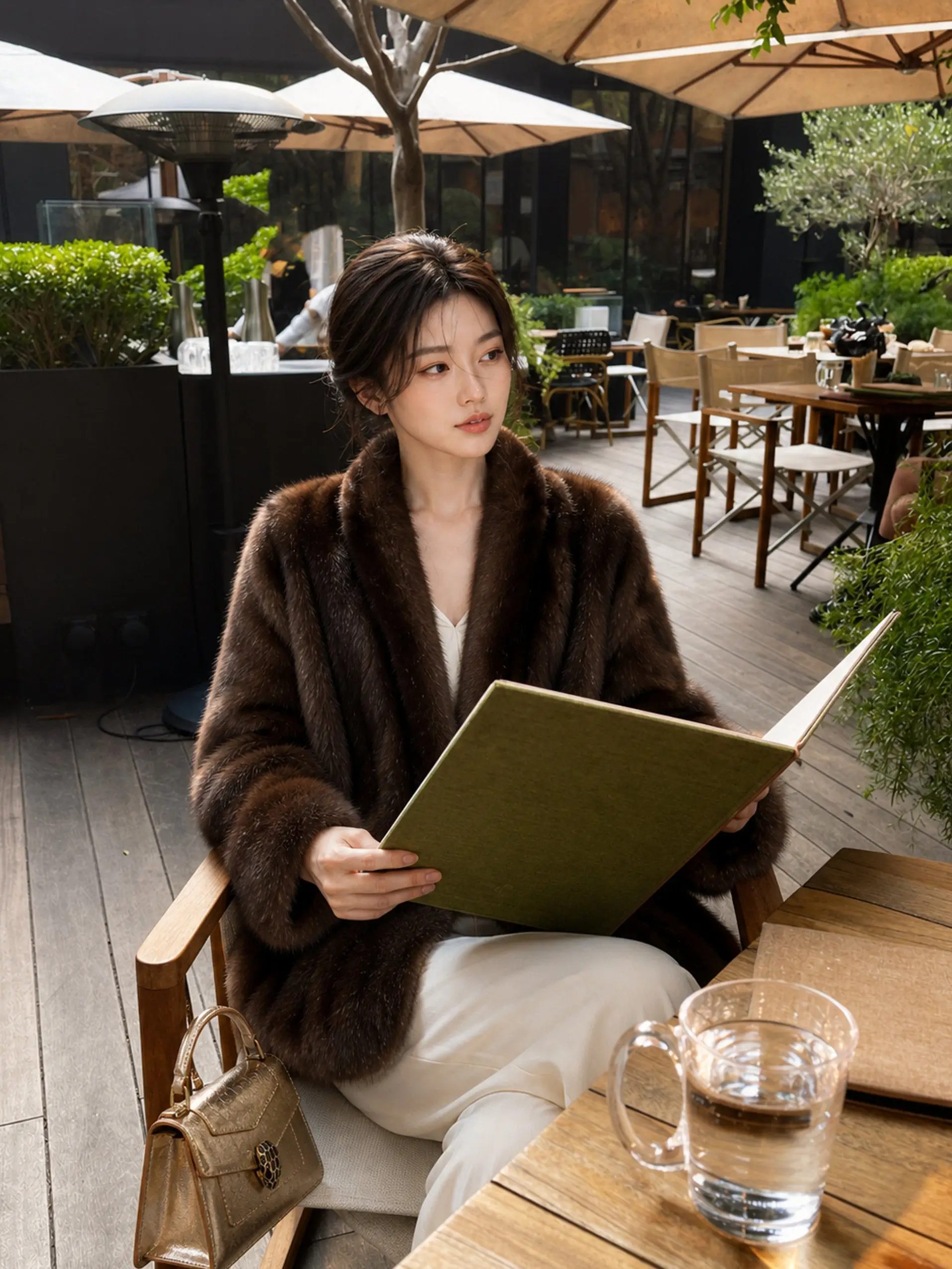 BFFUR New Real Fox Fur Coat With V Collar for Women in Autumn Winter, Luxurious and High-Quality Sable Color Outerwear