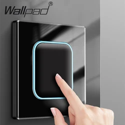 Wallpad 1 2 3 4 Gang Wall Light Switch 1 2 Way Black Glass Impulse Momentary Switch LED Indicator