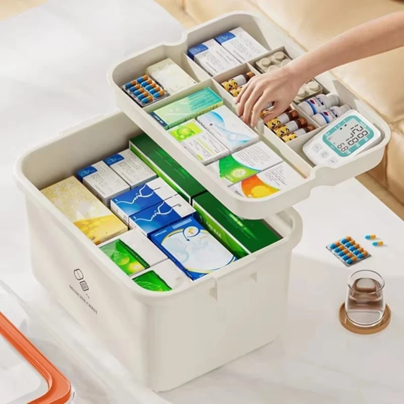 Large Capacity Box Portable Home Aid Kit Family Emergency Box with Multi-Layer Storage Case A
