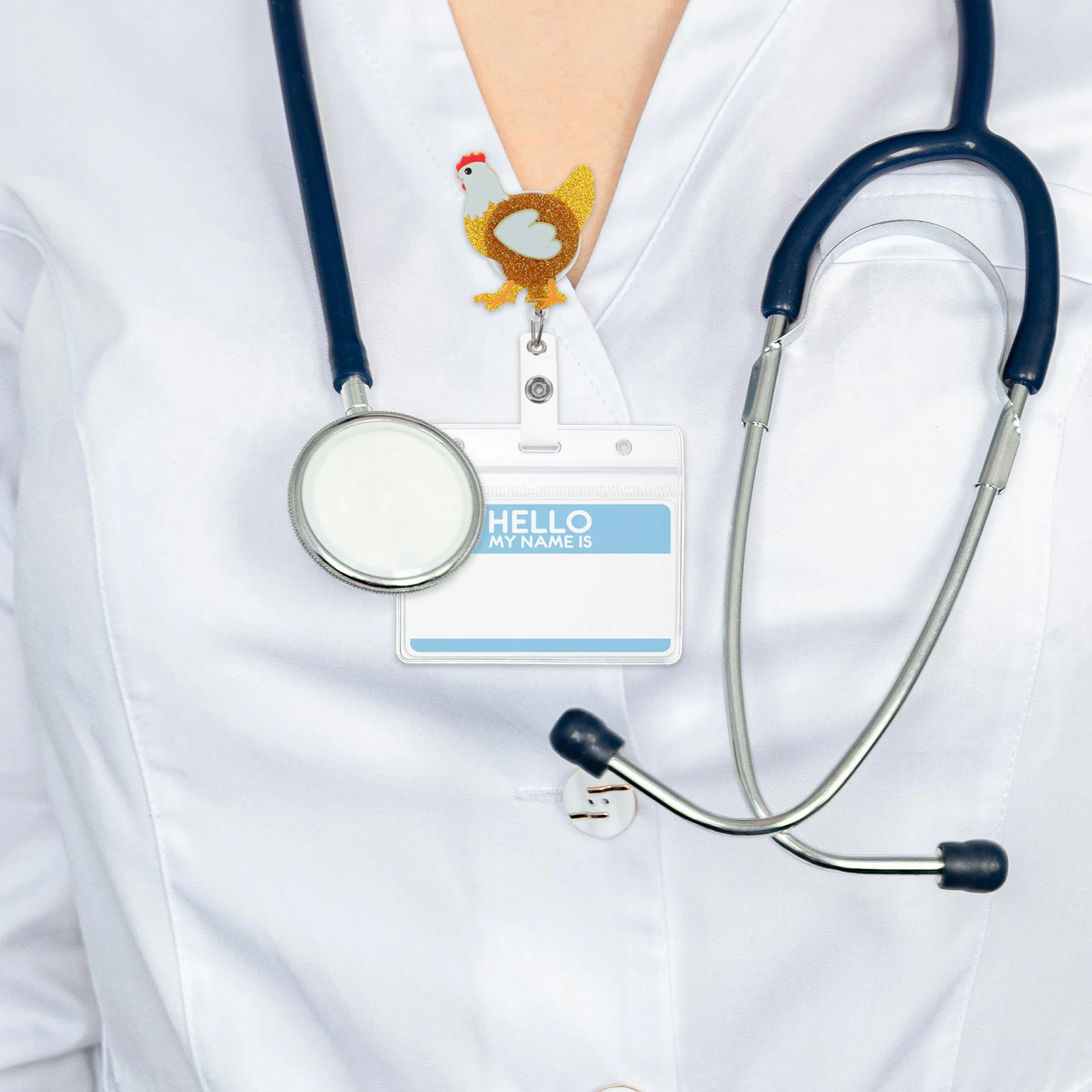 

Cute Chicken Retractable Badge Reel with Alligator Clip for Nurses Doctors Medical Students Teachers Id Holders Animal Badge