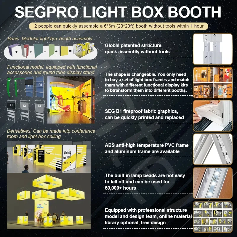 Easy Assembly Advertising Frameless Led Fabric Light Box Standing Double-Sided 20ft Trade Show Booths Light Box Exhibition Booth