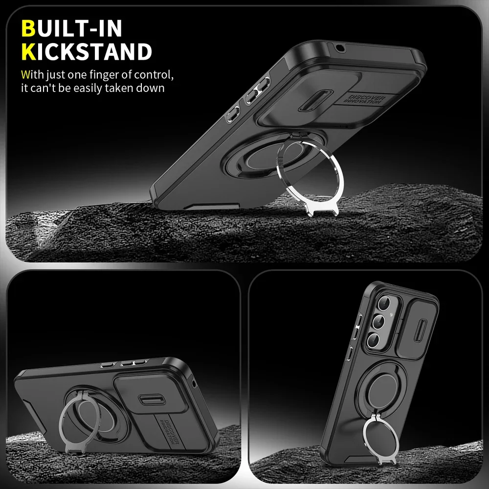 Case For Samsung Galaxy A56 A36 A26 A16 A06 A17 A07 M56 A55 A35 A25 Slide Camera Protect Magnetic holder Armor Shockproof Cover
