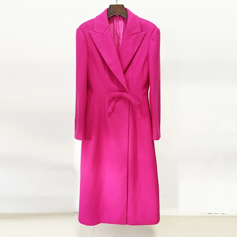 

JAMERARY Autumn/Winter New Fashion Slim Fit Bow Long Woolen Coat Women Long Trench Dress Coats