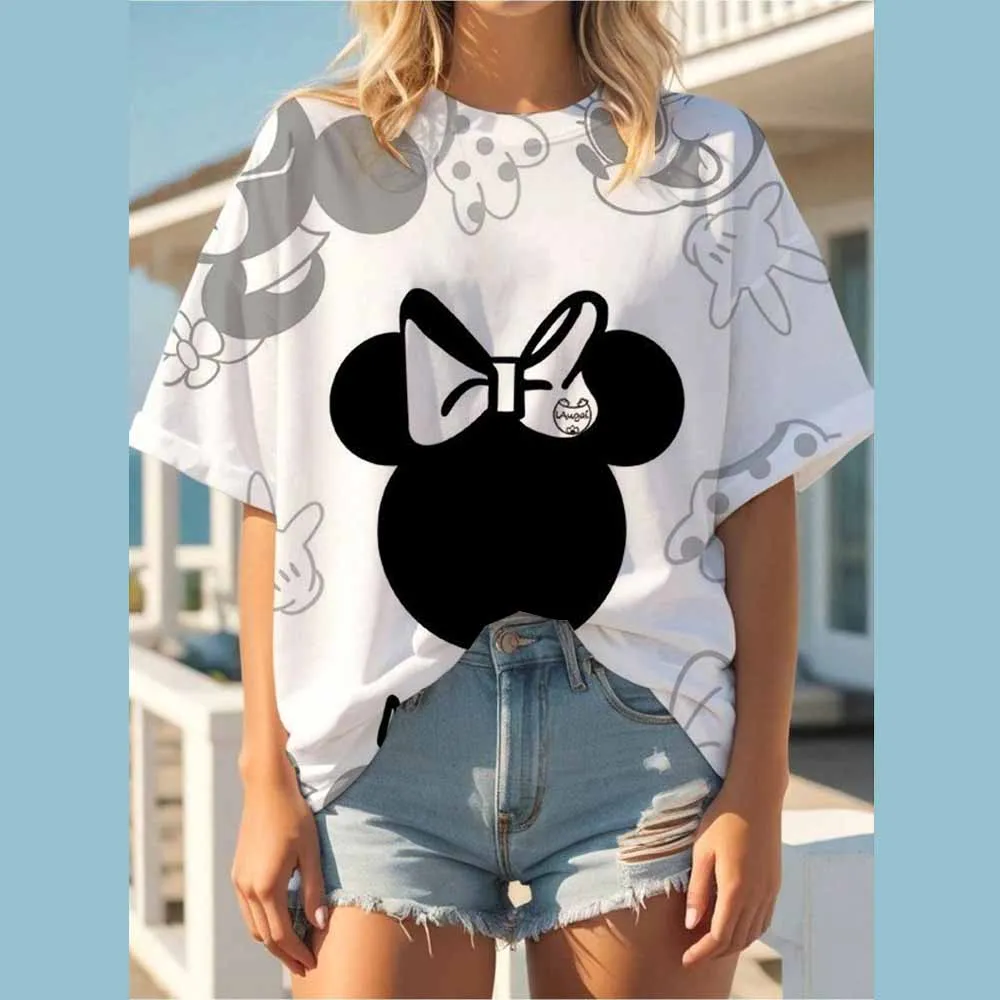 Disney Clothing Graphic T-shirt Tee Top Fashion Summer O-neck Mickey Mouse Printed Short Sleeve T Shirt Women Clothes