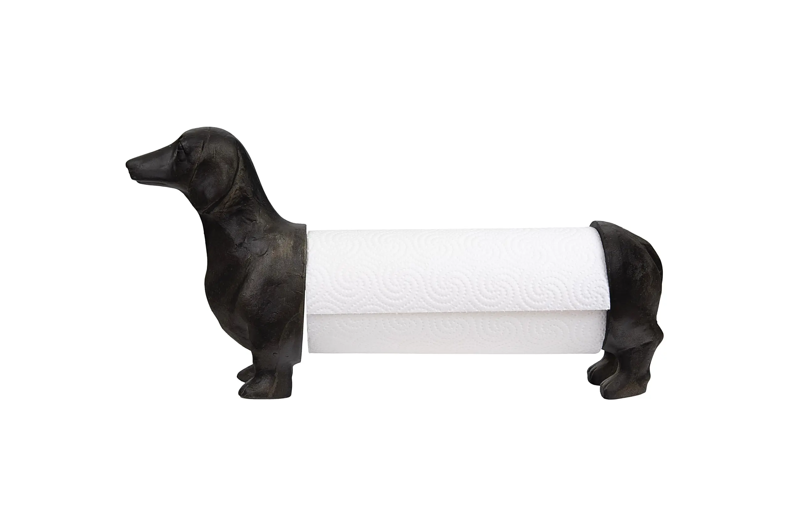 

Antiqued Bronze Dachshund Paper Towel Holder Resin Kitchen Decor