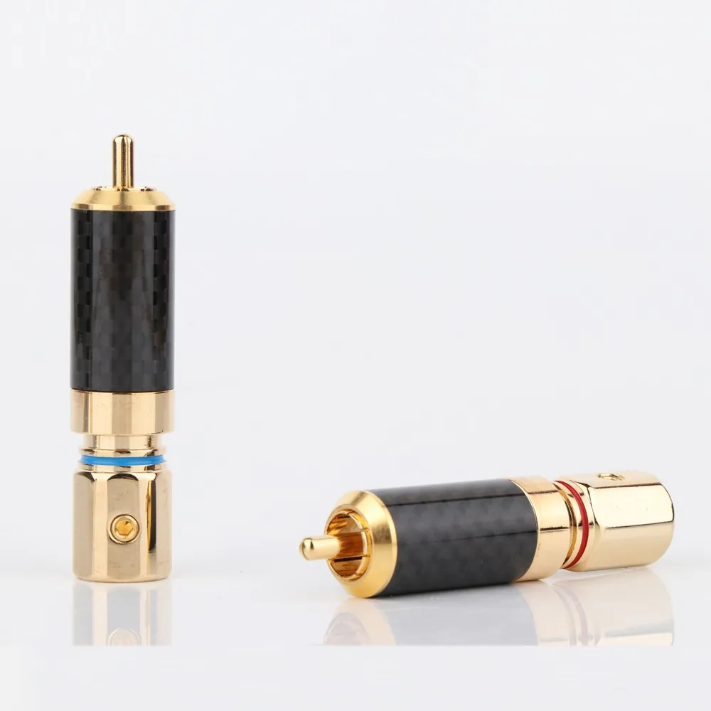 High Quality Preffair R1701 Carbon Fiber 24K Gold Plated RCA Plug Screw Locking Audio Cable Connector