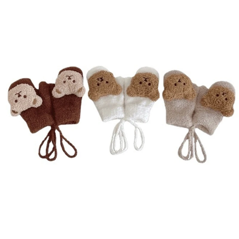 Baby Mittens Winter Gloves Warm Thicken Gloves for Girl Boy Age0-3 Breathable Universal Cartoon Bear Neck Hang Gloves