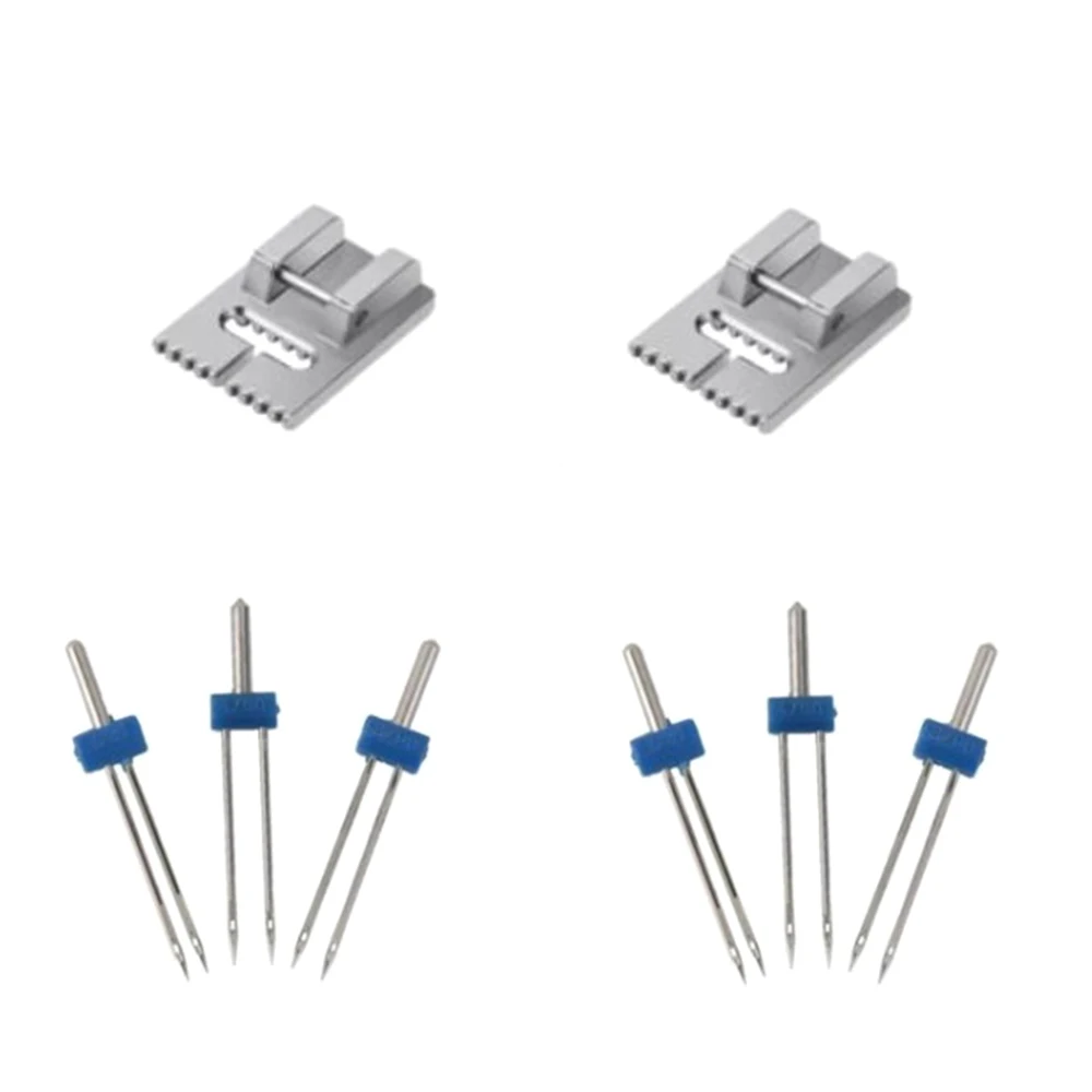 6Pack Double Twin Needles Wrinkled Needle with 2 PCS 9 Groove Pintuck Presser Foot for Sewing Machine Accessories 5FM HOT