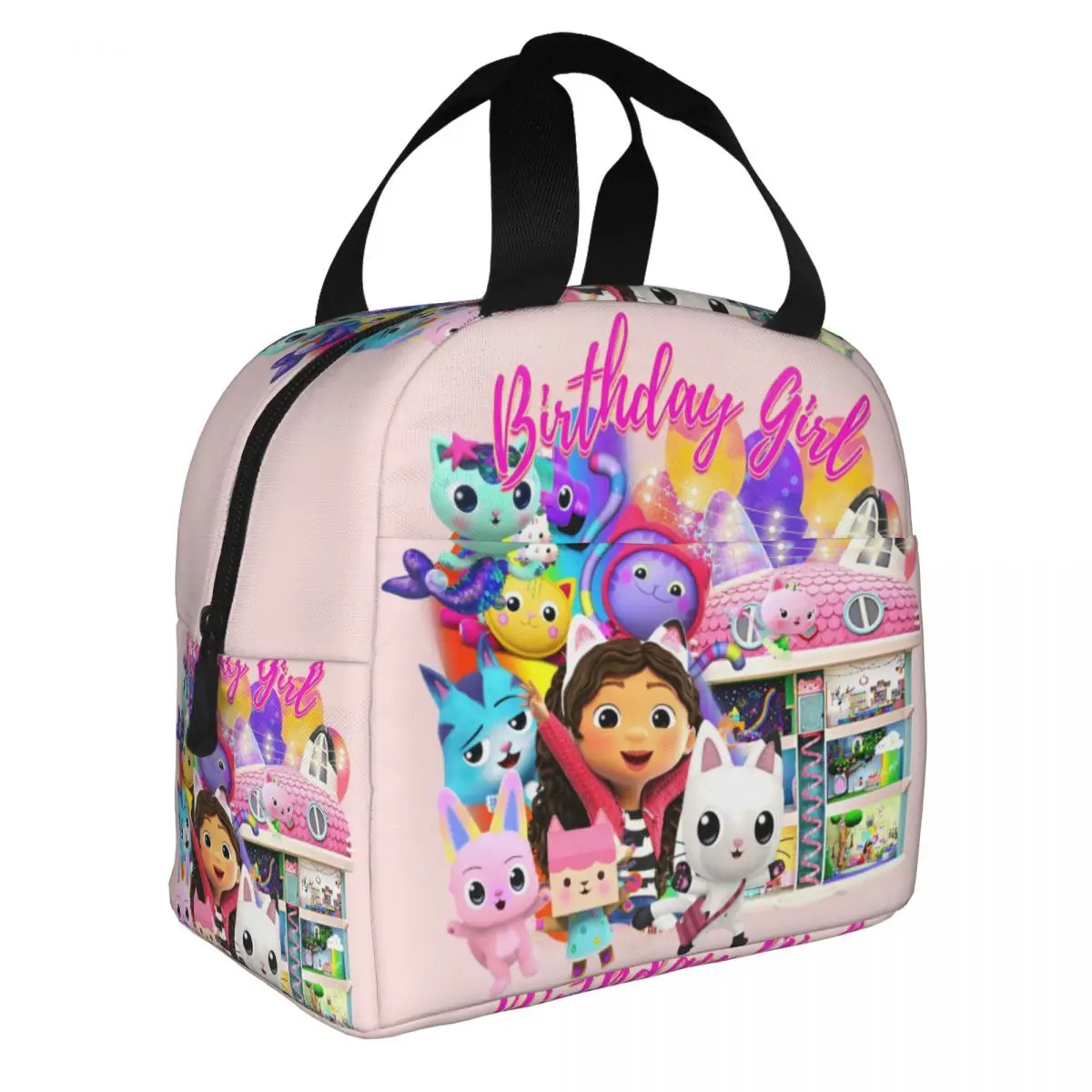 Custom Cartoon Anime Tv Gabbys Dollhouse Insulated Lunch Bags for Outdoor Picnic Portable Thermal Cooler Lunch Box Women