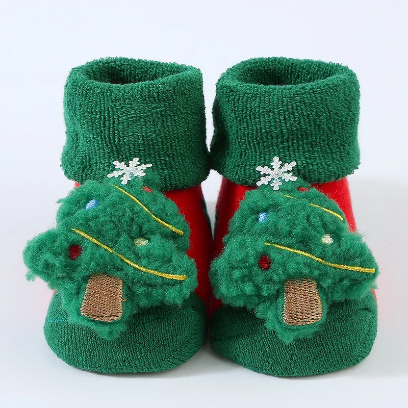 Christmas Kids Socks for Girls Boys Soft Non-slip Cotton Toddler Baby Christmas Socks for Newborns Infant Short Socks Clothing