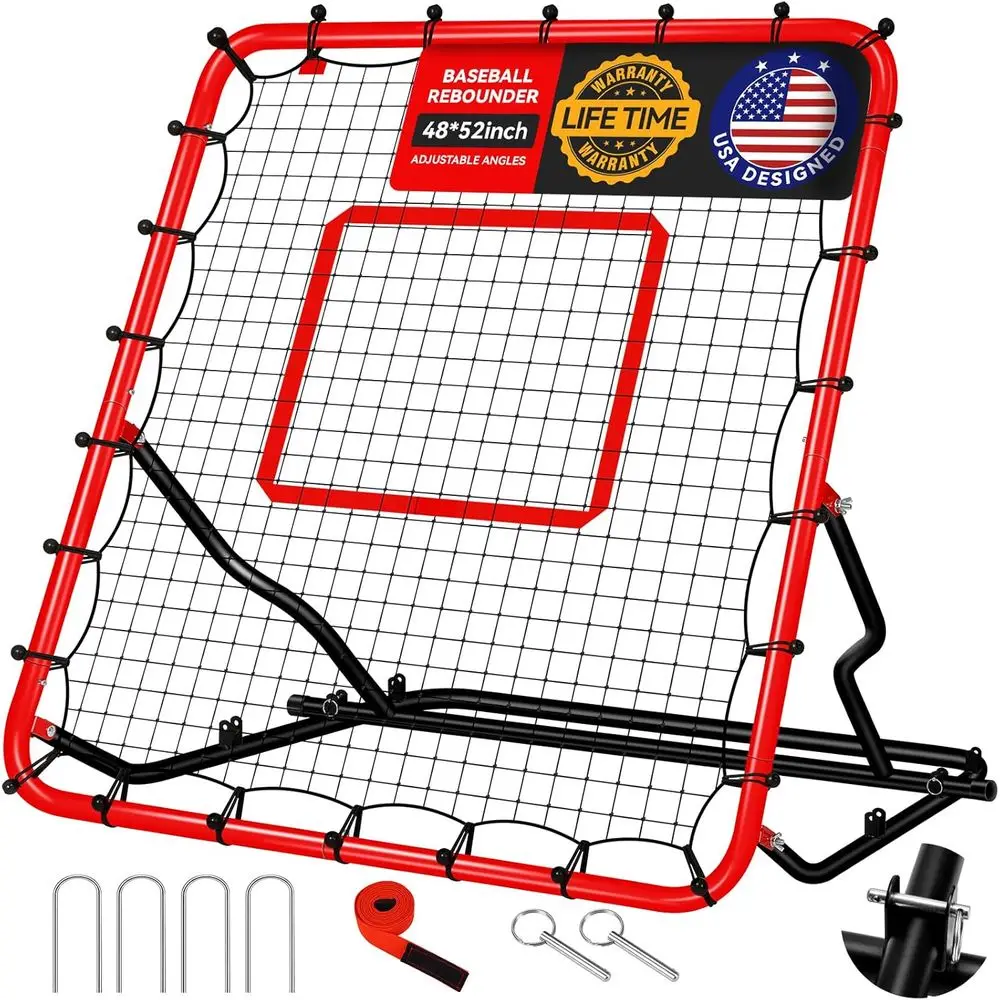 

Adjustable Angle Baseball Rebound Net, 48 x 52, UV-Resistant, Portable Fielding Trainer with 4 Stakes, Ideal for Volleyball & So