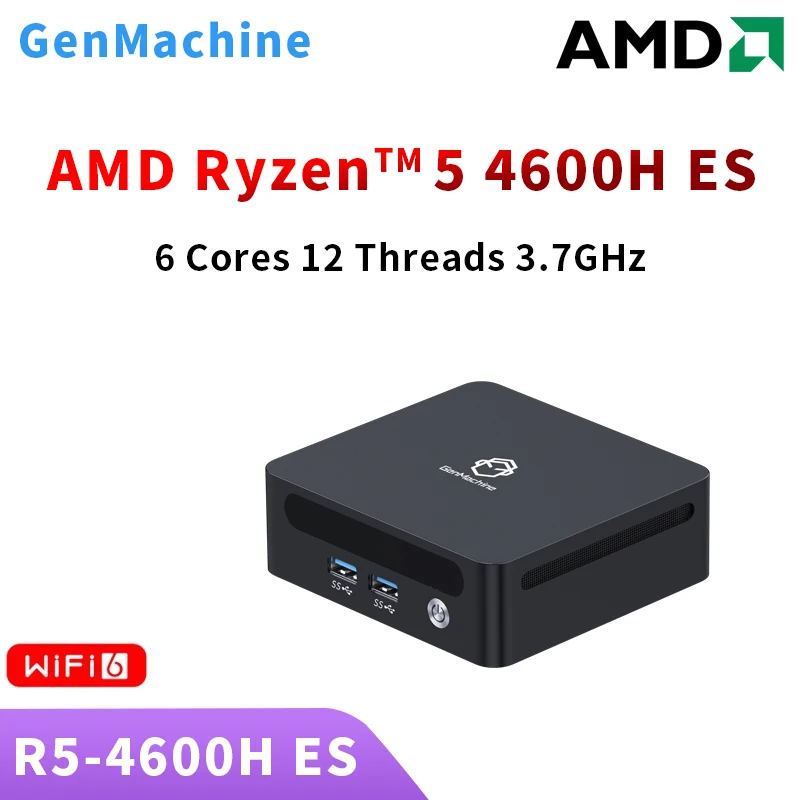 GenMachine 데스크탑 게임용 컴퓨터 미니 PC, AMD Ryzen 5 4600H ES 윈도우 11, DDR4 3200Mhz 95W, WIFI6 RTL8852, BT5.2, 신제품