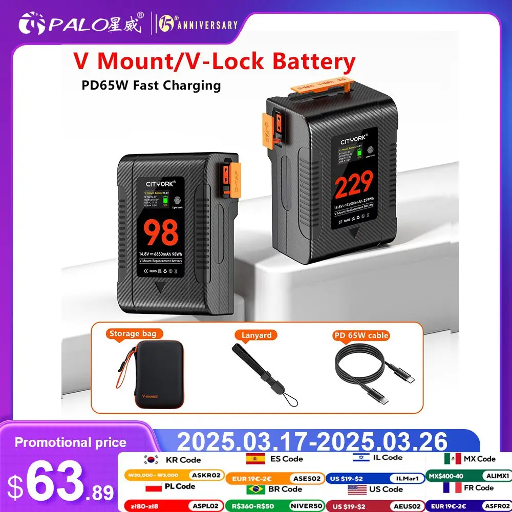 New V-Lock V Mount 98Wh 229Wh Battery BP Battery With PD 65W Cable for Sony Sony Camcorder Broadcast Video Light Blackmagic URSA