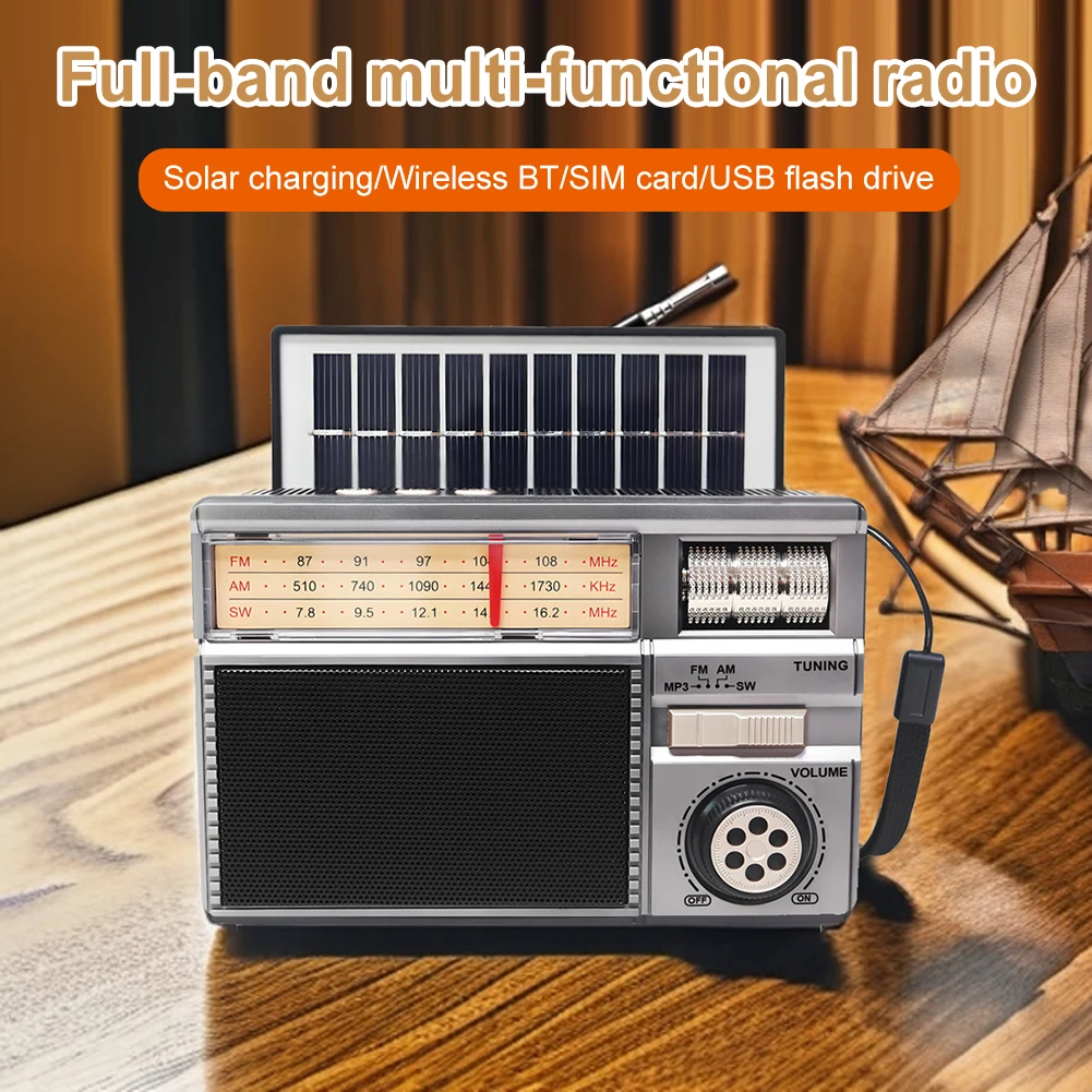 راديو بالطاقة الشمسية مع مكبر صوت BT راديو محمول يدعم بطاقة TF ومحرك USB وراديو الطوارئ للطوارئ الخارجية