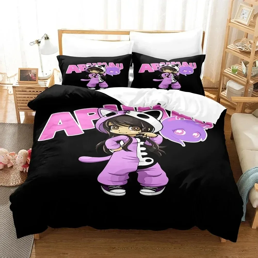 3D Anime Kawaii Girls Aphmaus Bedding Set Boys Girls Twin Queen Size Duvet Cover Pillowcase Bed Kids Adult Fashion Home Textiles