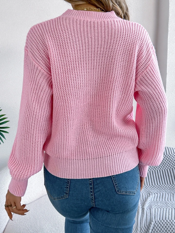 Women's Sweater Tops Trendy 2024 Winter Casual Valentine's Day Colorful Heart LOVE Round Neck Long Sleeve Hoodie Sweater