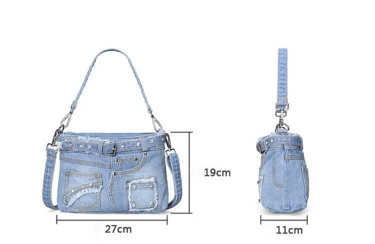 Yao Dong Borsa a tracolla da donna in denim lavato alla moda Jeans Pantaloni Look Borsa a tracolla Messenger Piccola borsa tote