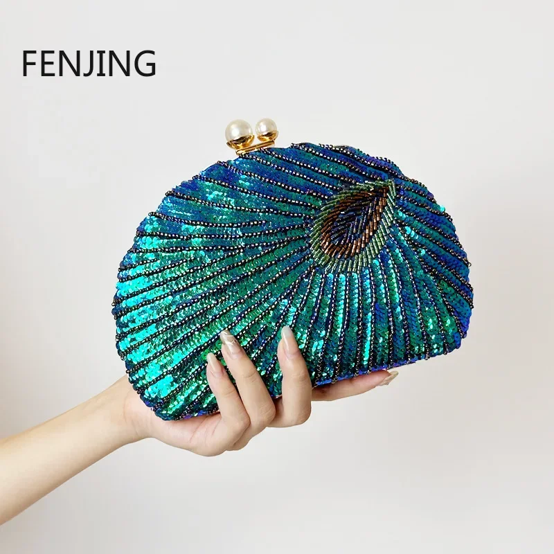 Bolsos de noche de lujo para mujer, monederos novedosos para fiesta de bodas, diseño con forma de pavo real, bolso de mano azul para mujer