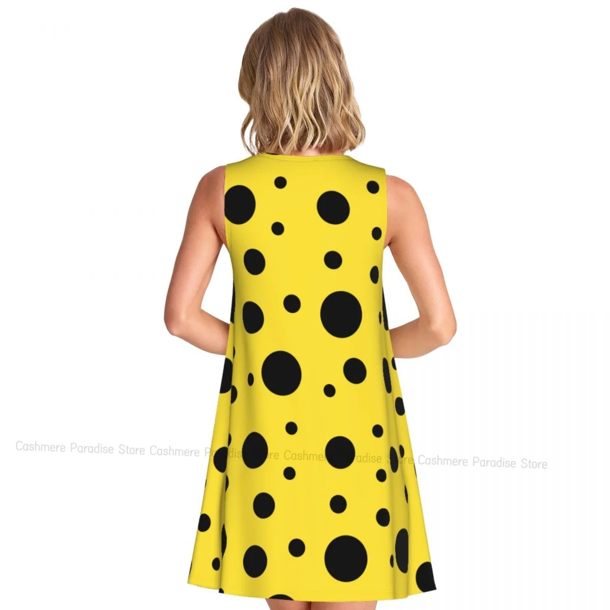 Robes d'été pour femmes, t-shirt de plage, sans manches, fond jaune avec pois noirs, robe débardeur ample décontractée, 2025