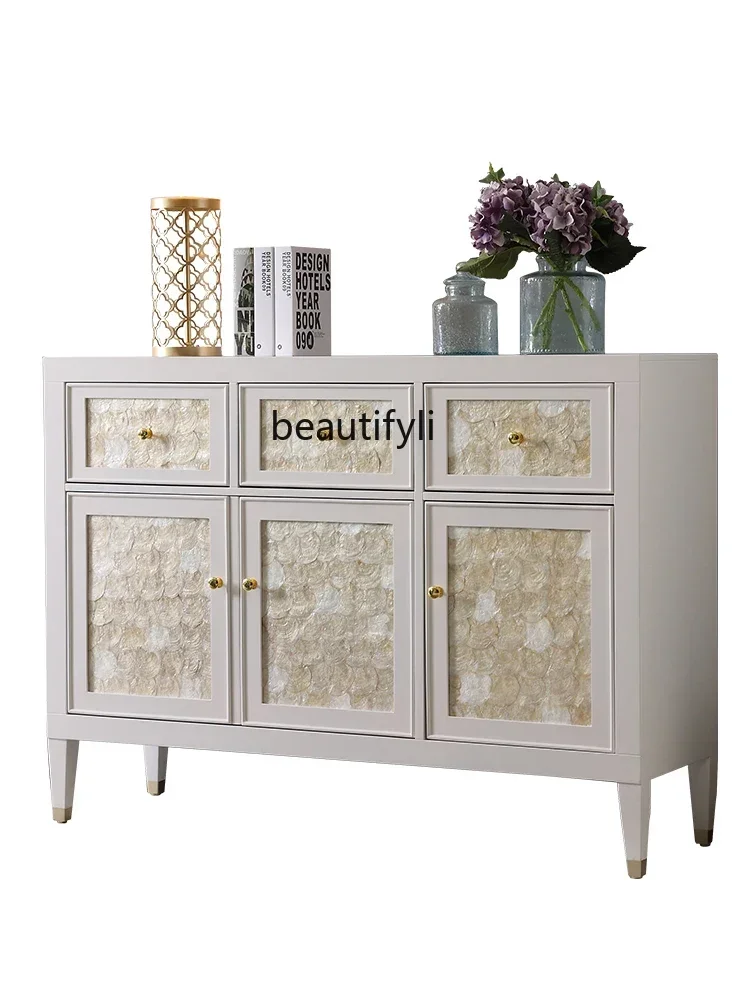 Off-white American shell side cabinet, multi-functional cupboard, complete storage cabinet, entrance cabinet