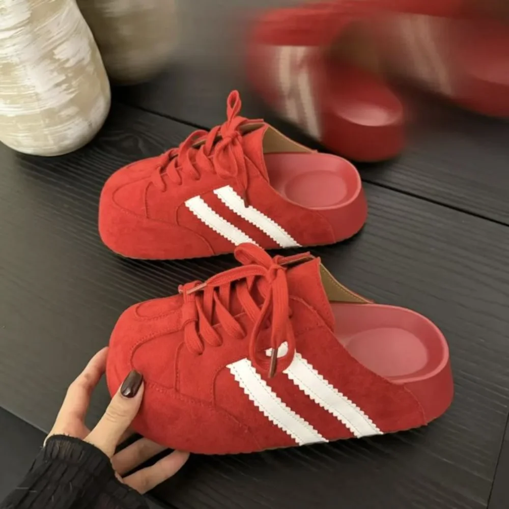 Damen Retro Wildleder Gestreifte Mule-Sneaker, Slip-on Freizeitschuhe, Bequeme Dicksohlen-Fußbekleidung für Streetstyle – Detail 6