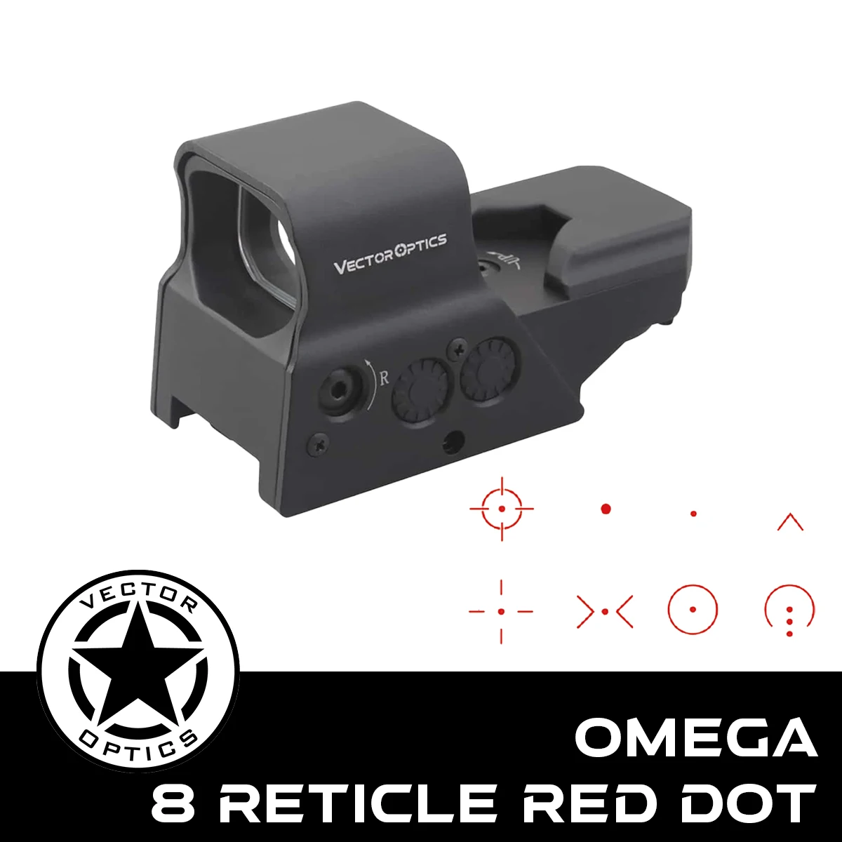 

Vector Optics Omega 1x Tactical Reflex 8 Reticle Red Dot Sight Scope US Design in High End Quality fit for .223 AK74 12ga