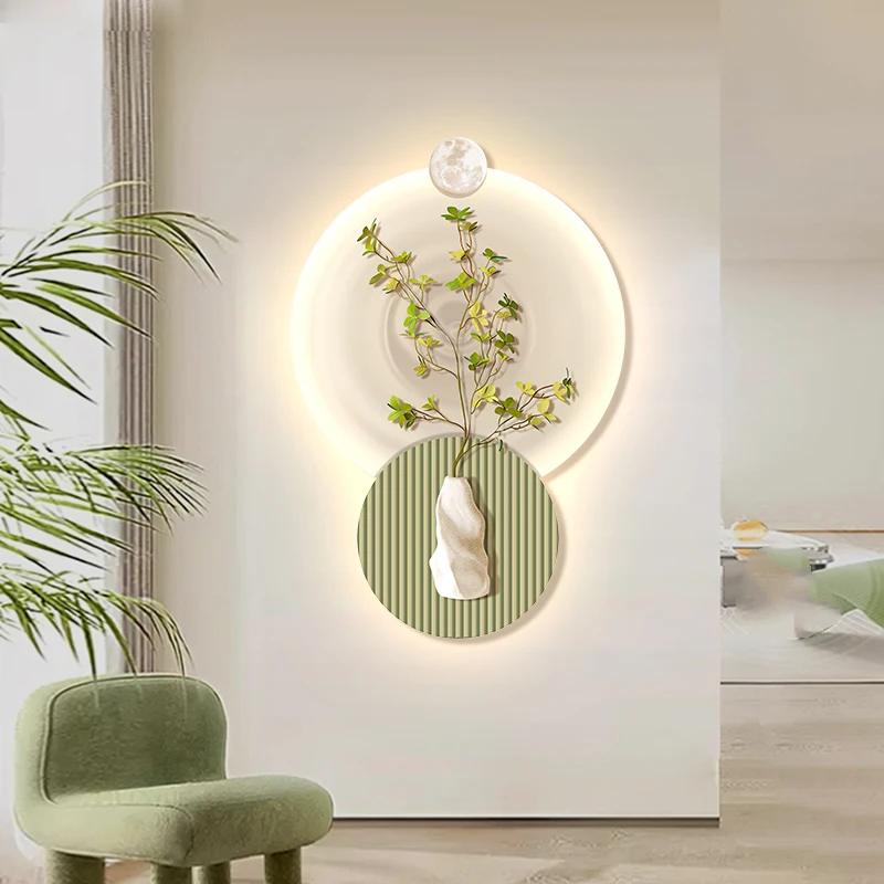 Entrance Decorative Painting Simple Green Plant High-end Creative Acrylic Three-dimensional LED Wall Lamp Entry Corridor Aisle H