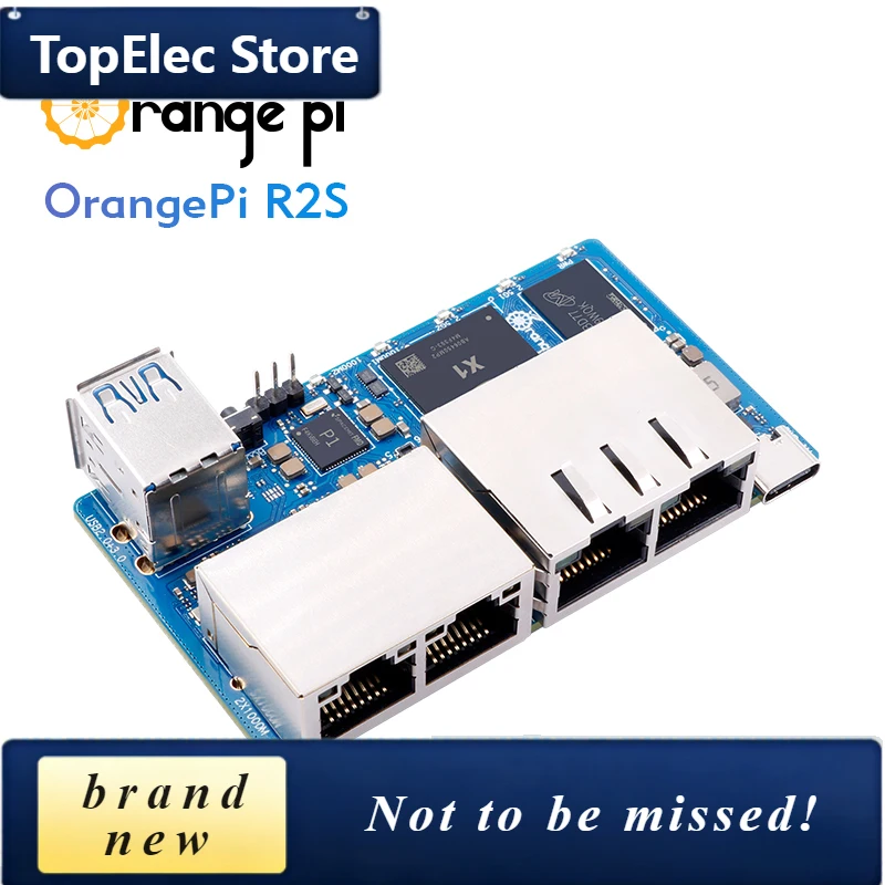 TopElec Orange Pi R2S 8GB RAM 8GB eMMC RISC-V Single Board Computer 2 TOPS NPU WiFi+BT5.0 Gigabit Ethernet M2 NVMe SSD Developme