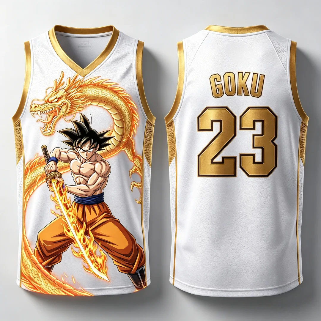 Dragon Ball Goku Samurai Shenron Basketball-Trikot für Herren, 3D-Druck, Sportweste, Anime-Streetwear-Tanktop, passende Familien-Outfits – Detail 5
