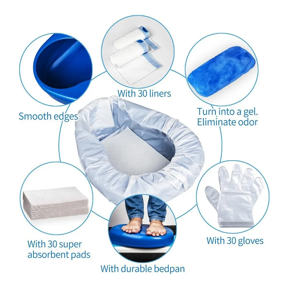 Big Discount Bedpan Set with 30 Disposable Liners, Super Absorbent Pads and Gloves - Pack 30 Count - Bed Pan for Elderly Women