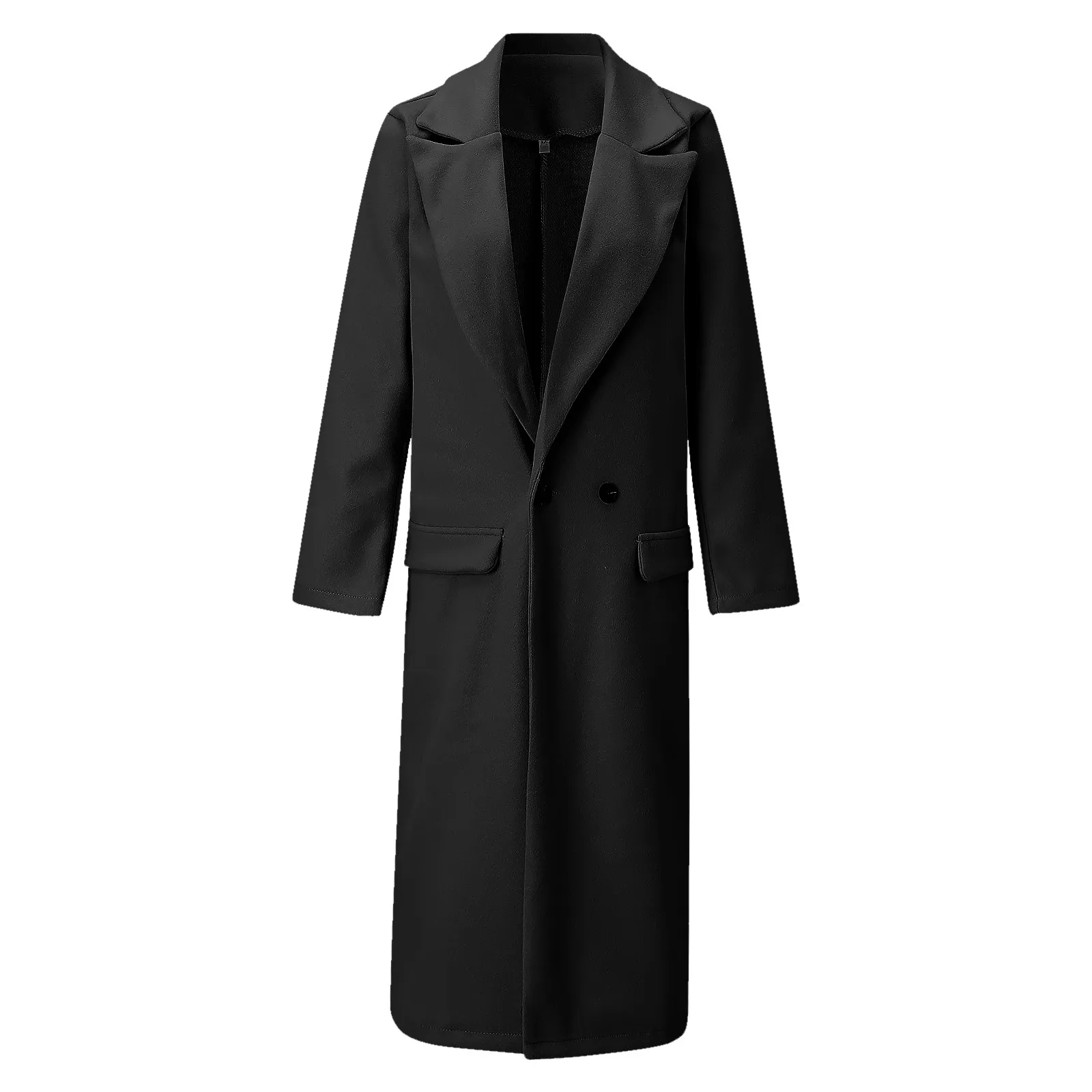 Women Long Coats Elegant All Match Long Sleeve Button Placket Autumn Winter Overcoat Suit Collar Trench Coat