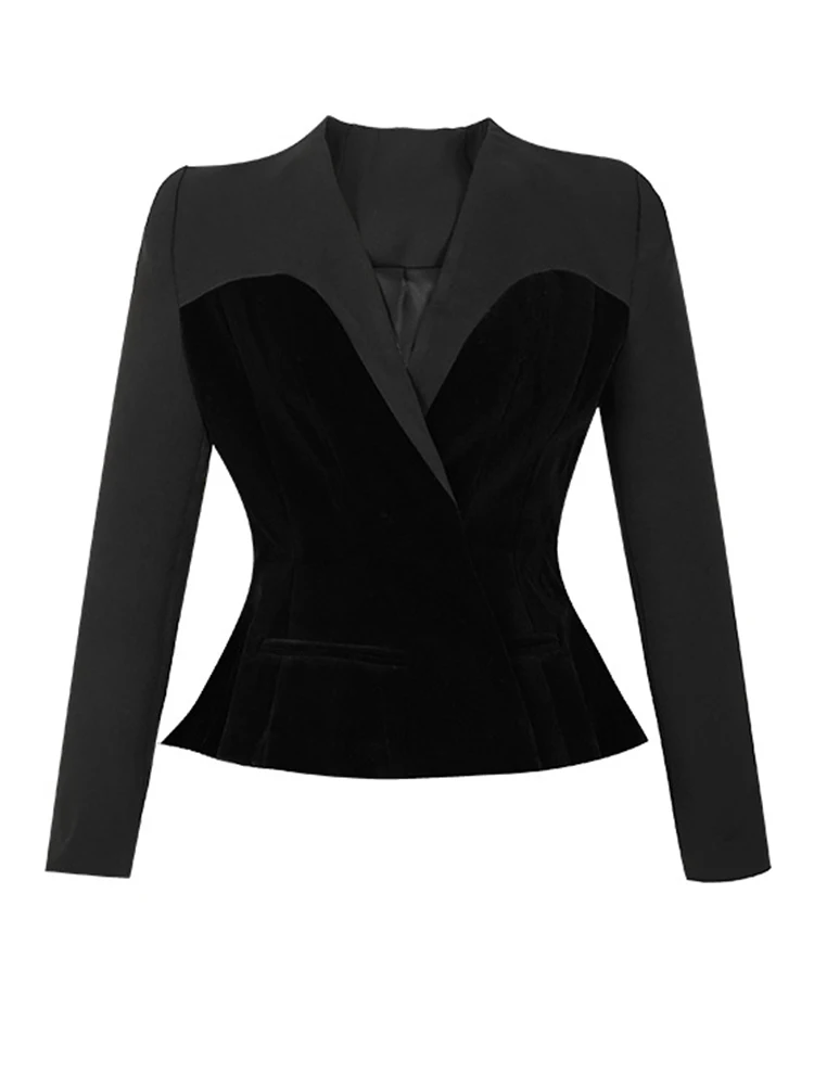 Moda donna occasione formale velluto nero semplice giacca corta donna elegante pendolare Vintage pendolarismo femminile cappotto sottile capispalla